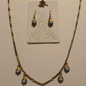 Elegant Gold Necklace and Earring Set with Blue Accents